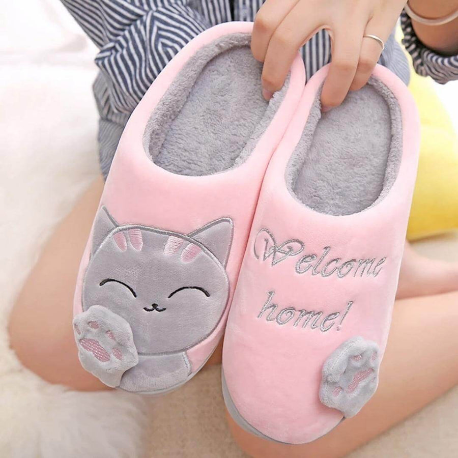 Welcome Home Cozy Cat Slippers