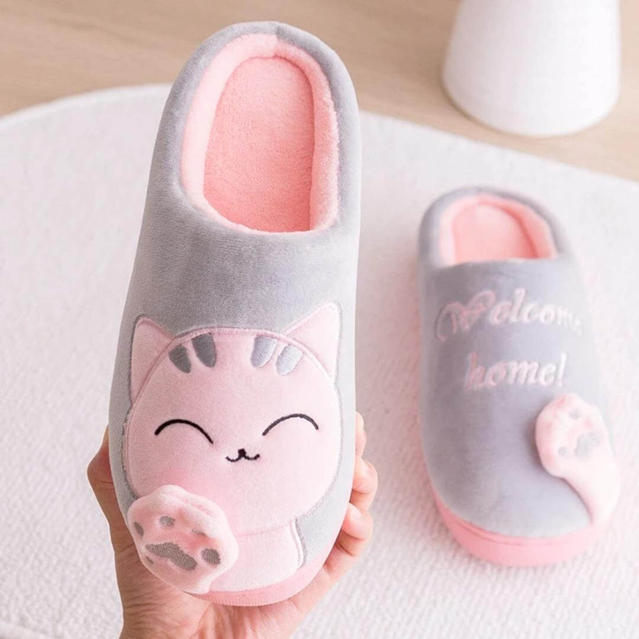 Welcome Home Cozy Cat Slippers