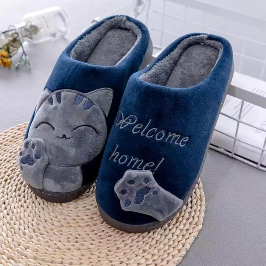 Welcome Home Cozy Cat Slippers