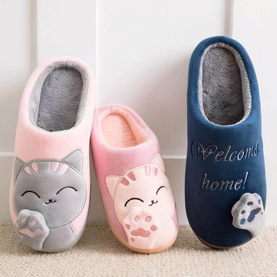 Welcome Home Cozy Cat Slippers