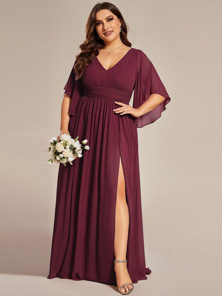 pretty ELYAN|Plus Size V-Neck A-Line Chiffon Bridesmaid Dress