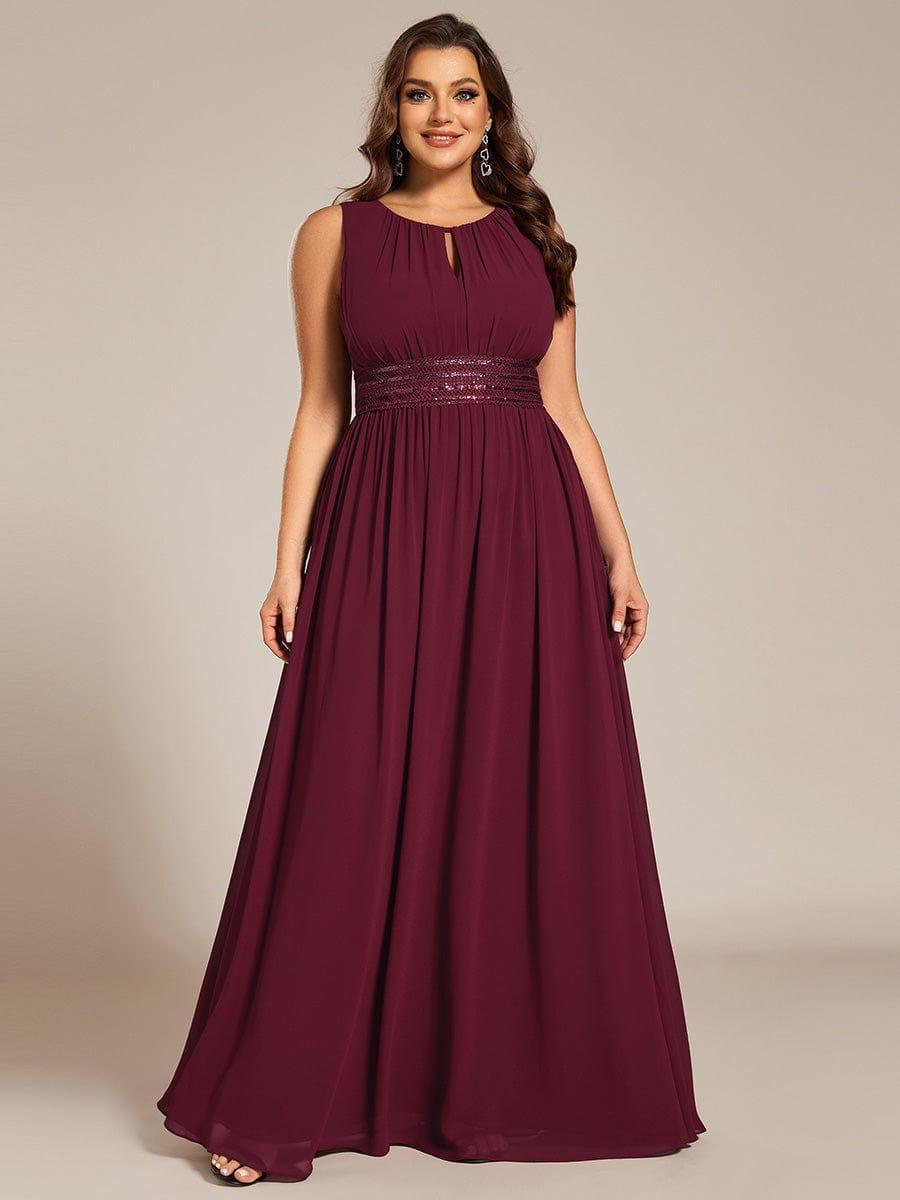 pretty KALIA|Plus Size A-Line Sleeveless Chiffon Round Neckline Bridesmaid Dress with Pleats