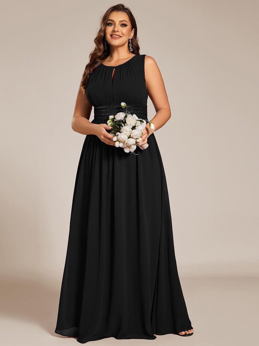 pretty KALIA|Plus Size A-Line Sleeveless Chiffon Round Neckline Bridesmaid Dress with Pleats