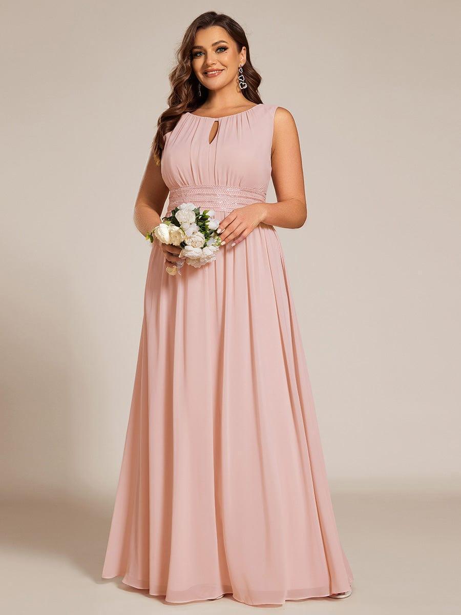 pretty KALIA|Plus Size A-Line Sleeveless Chiffon Round Neckline Bridesmaid Dress with Pleats