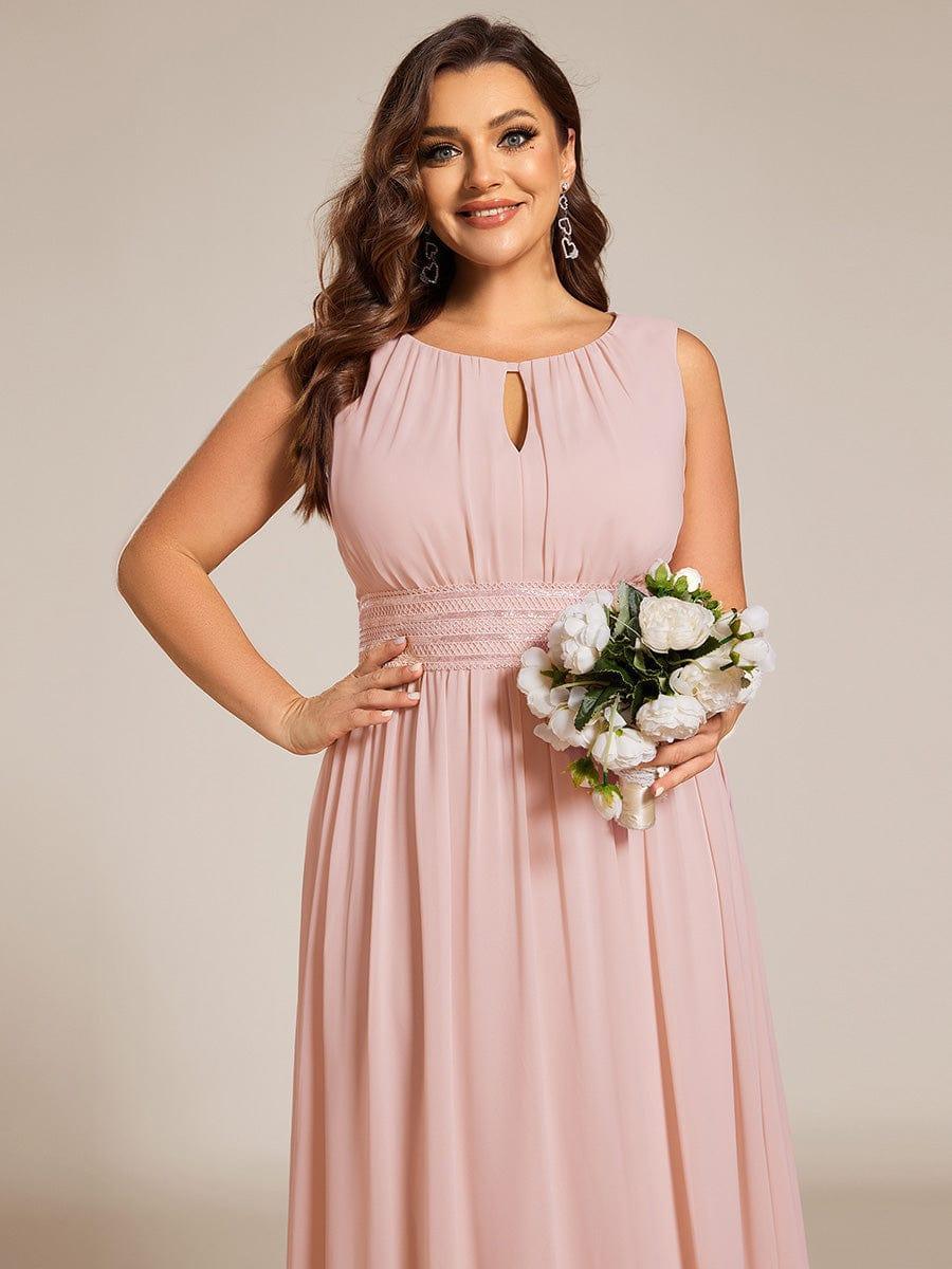 pretty KALIA|Plus Size A-Line Sleeveless Chiffon Round Neckline Bridesmaid Dress with Pleats