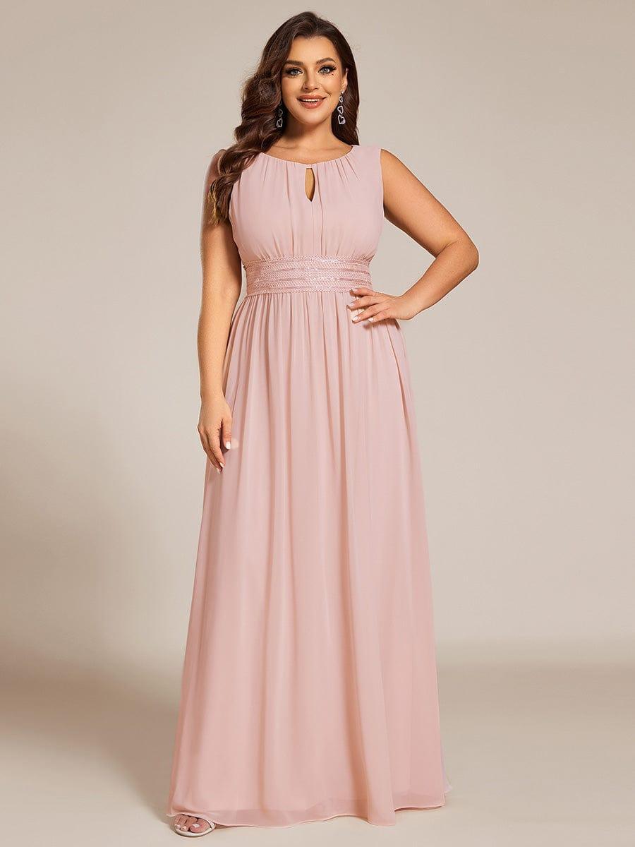 pretty KALIA|Plus Size A-Line Sleeveless Chiffon Round Neckline Bridesmaid Dress with Pleats